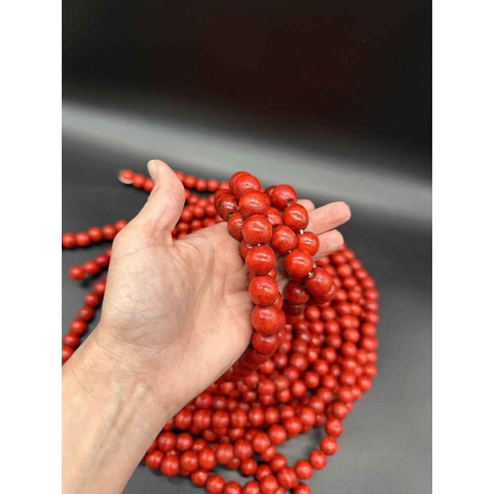 Wooden Bead Garlands 9 Ft Each Lot Of 4 Cranberry Red Christmas Tree Boho Decor - Picture 2 of 6